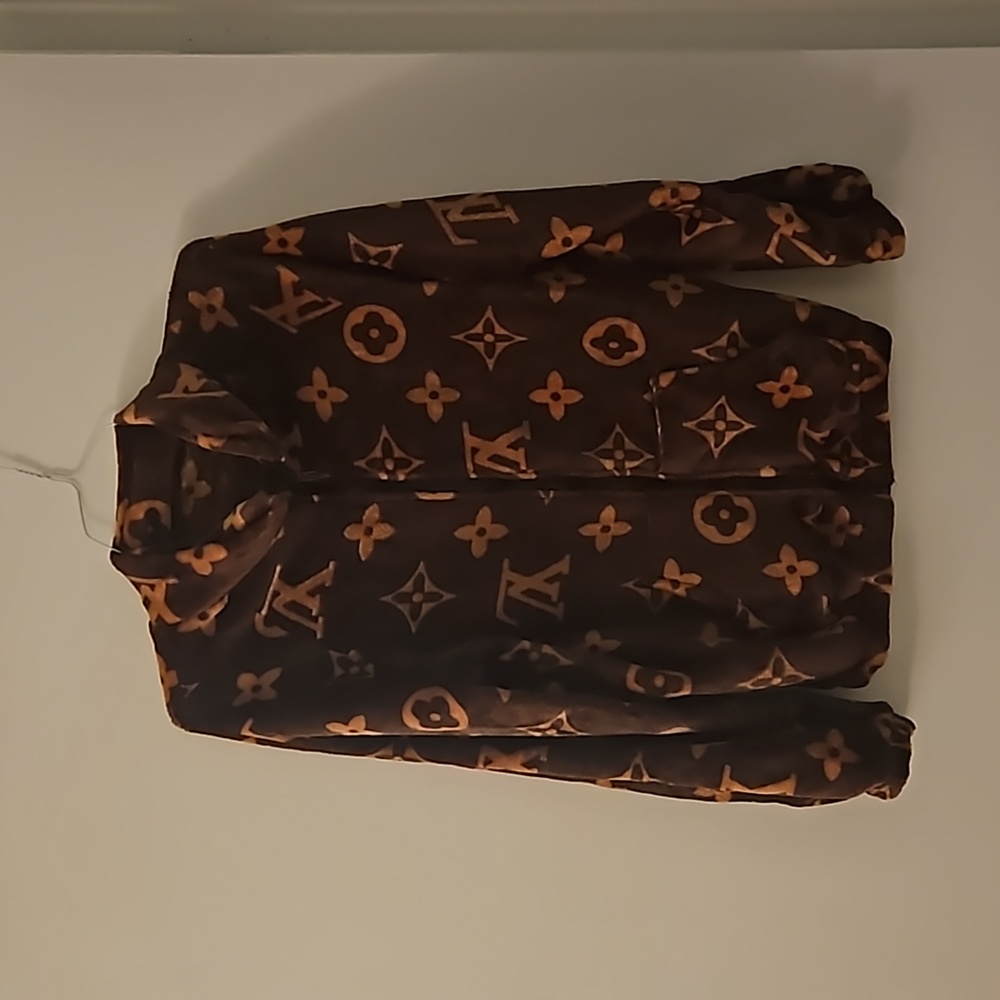 brown, soft, Louis Vuitton print, zip up